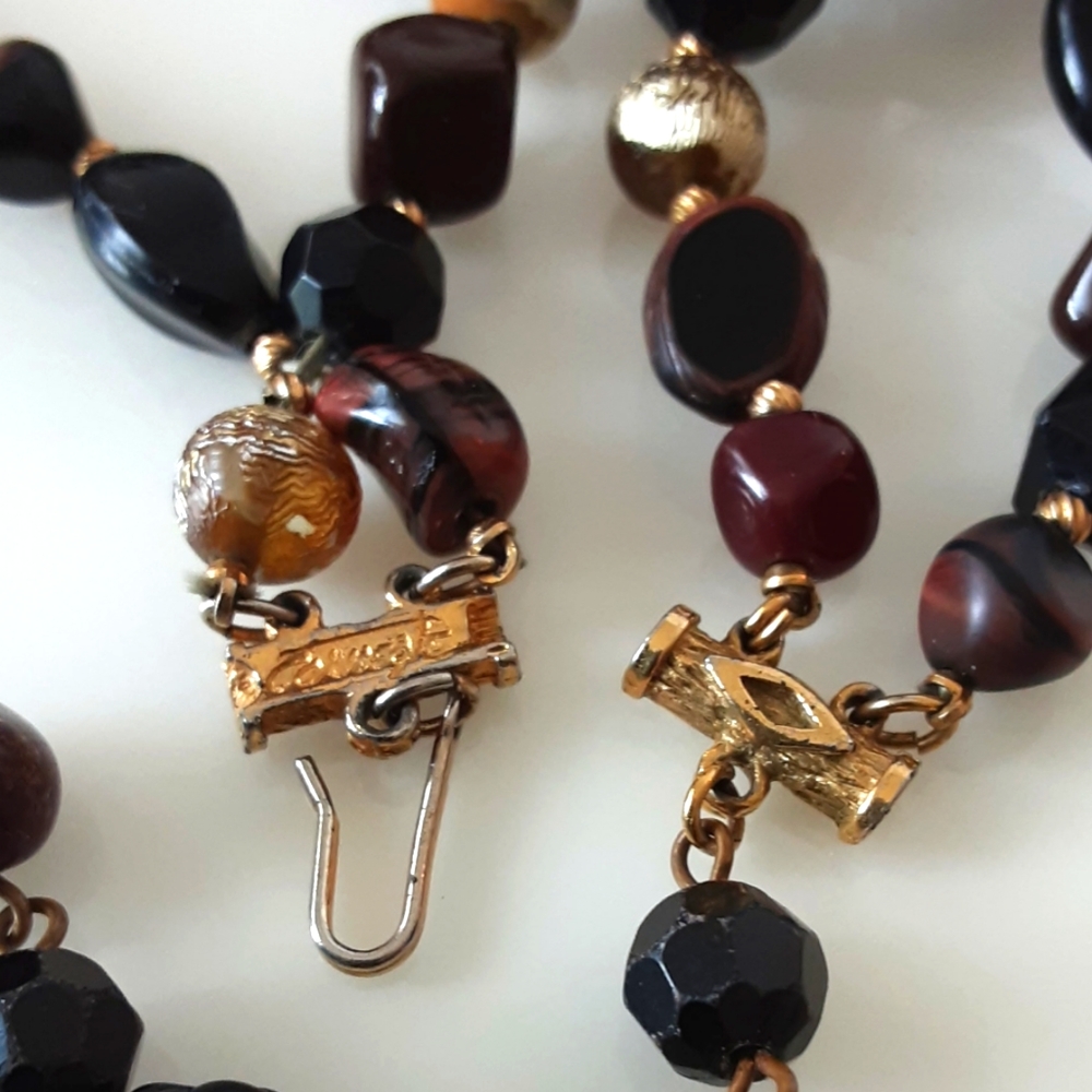 VTG SIGNED HATTIE CARNEGIE AMBER GLASS BEADED DOUBLE STRAND NECKLACE 17.… - Picture 7 of 8